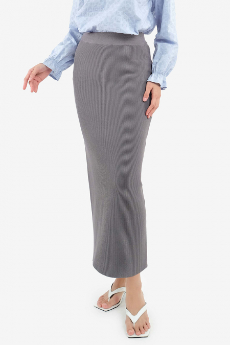 Brynlee Ribbed Pencil Skirt - Grey