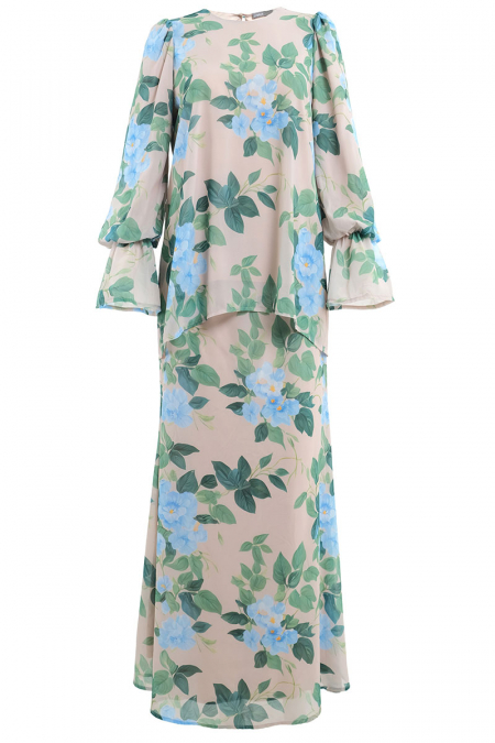 Cinta Blouse & Skirt - Brown/Blue Flower