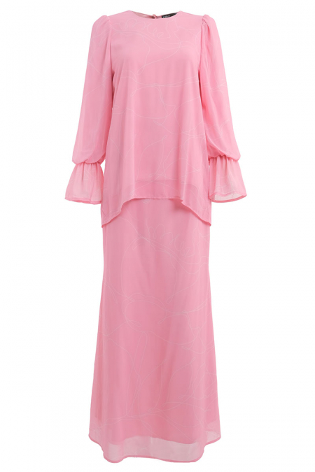Cinta Blouse & Skirt - Pink Abstract Line