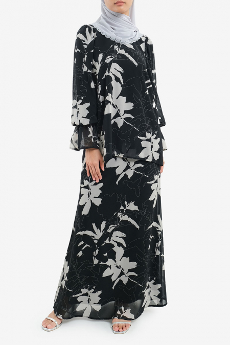 Cinta Blouse & Skirt - Black Floral Abstract