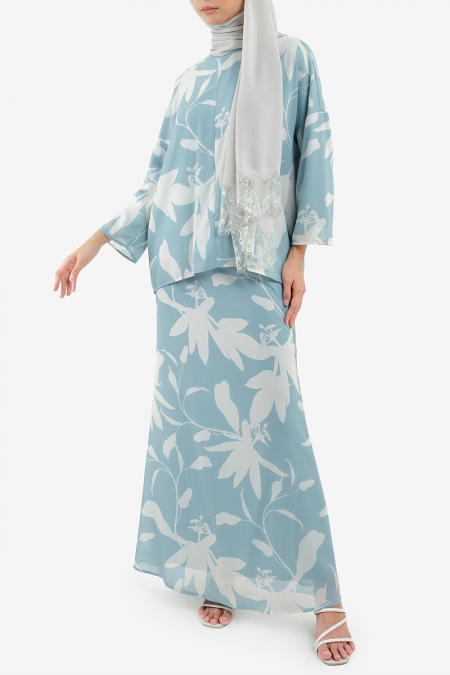 Bahagia Blouse & Skirt - Blue Floral Abstract