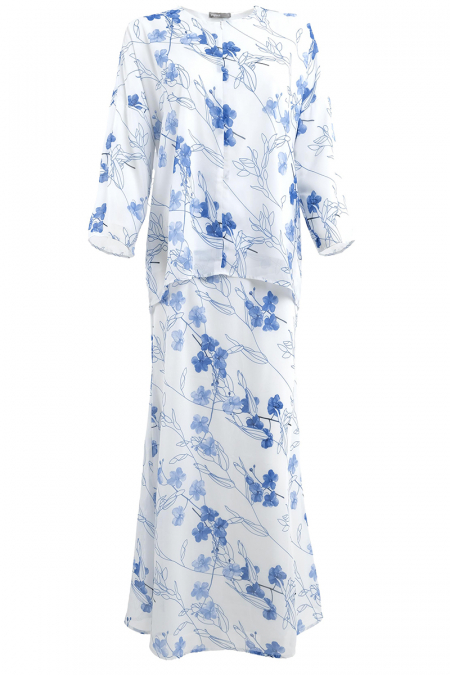 Bahagia Blouse & Skirt - White/Blue Flower