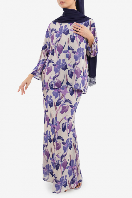 Bahagia Blouse & Skirt - Beige/Purple Flower
