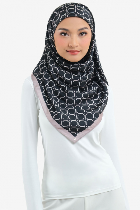 Khaizura Square Printed Headscarf - Black/Brown Print