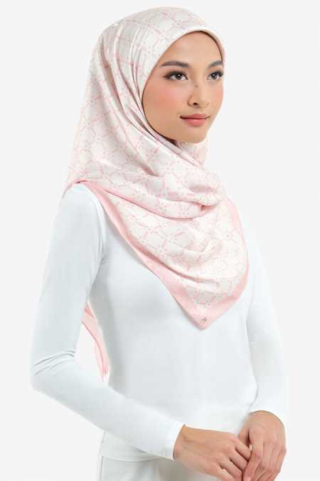 Khaizura Square Printed Headscarf - Cream/Blush Print