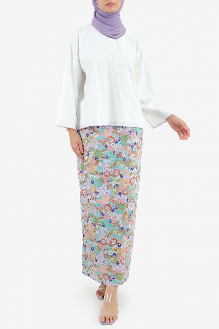 COTTON Asoka Blouse & Skirt - White/Lilac Print
