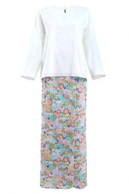 COTTON Asoka Blouse & Skirt - White/Lilac Print