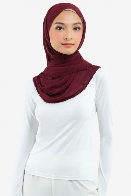 Aisyah Scallop Headscarf - Deep Wine