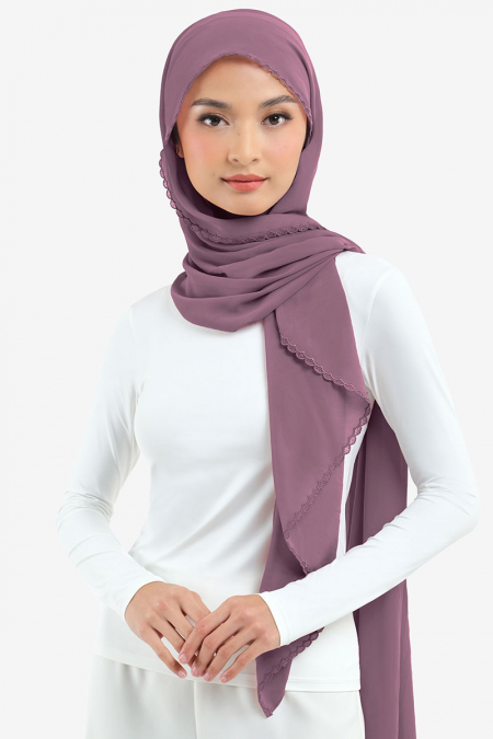 Aisyah Scallop Headscarf - Elder Berry