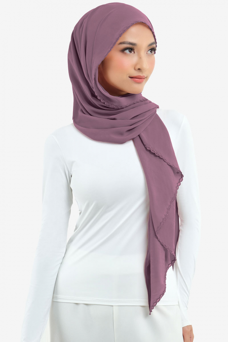 Aisyah Scallop Headscarf - Elder Berry