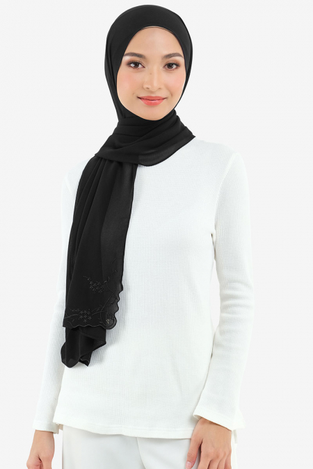 Fauziah Rectangle Chiffon Headscarf - Black