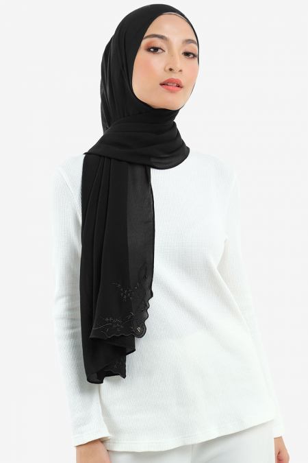 Fauziah Rectangle Chiffon Headscarf - Black