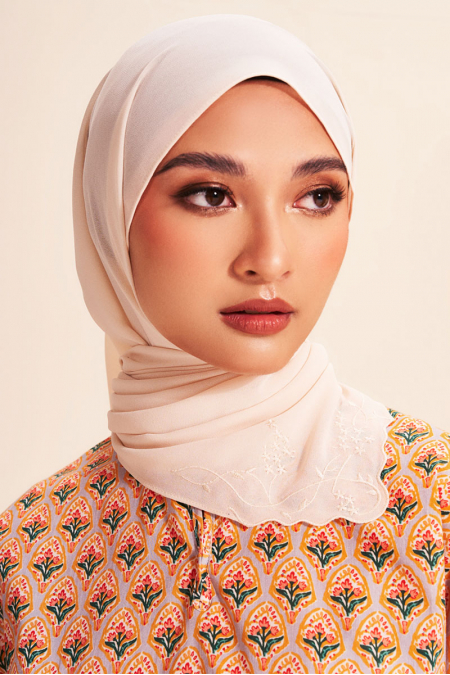 Fauziah Rectangle Chiffon Headscarf - Oat Milk