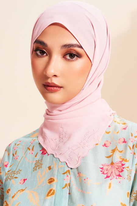 Fauziah Rectangle Chiffon Headscarf - Primrose Pink