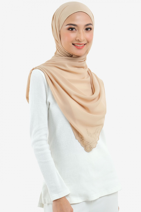 Fauziah Rectangle Chiffon Headscarf - Beige