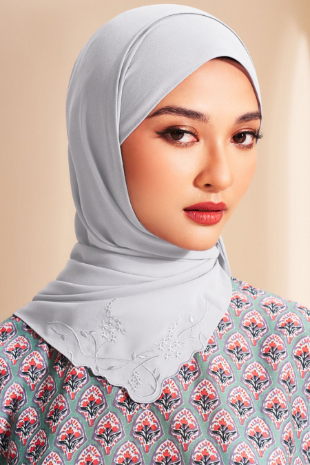Fauziah Rectangle Chiffon Headscarf - Light Grey