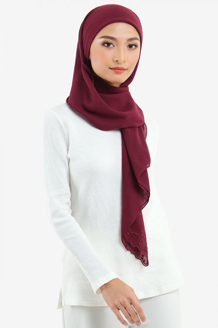 Dayana Square Voile Headscarf - Deep Wine