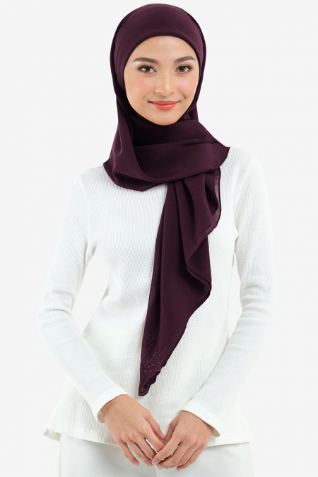 Dayana Square Voile Headscarf - Deep Plum