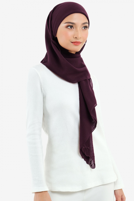 Dayana Square Voile Headscarf - Deep Plum