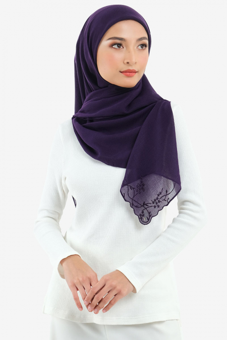 Dayana Square Voile Headscarf - Deep Purple