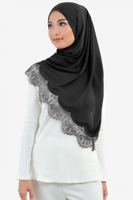 Farhana Lace Embroidered Headscarf - Black