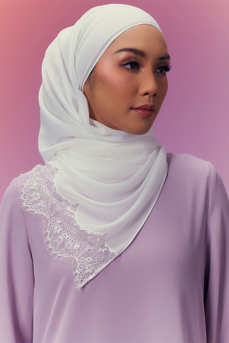 Farhana Lace Embroidered Headscarf - Off White