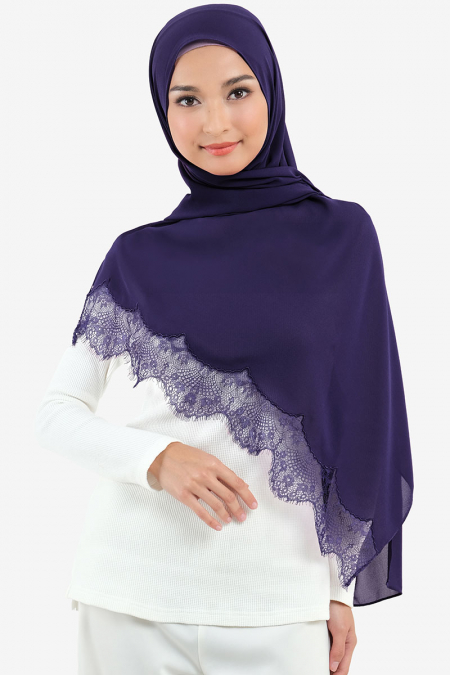 Farhana Lace Embroidered Headscarf - Midnight Blue