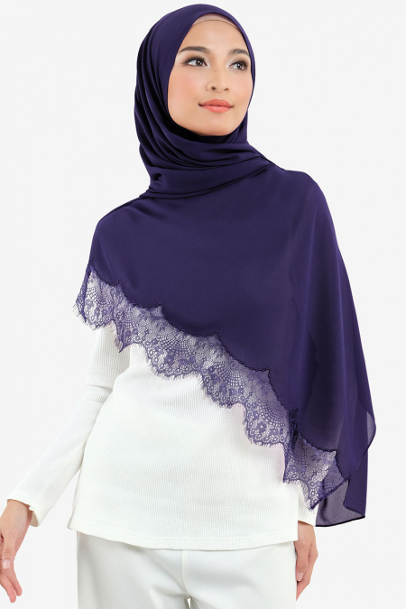 Farhana Lace Embroidered Headscarf - Midnight Blue
