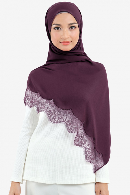 Farhana Lace Embroidered Headscarf - Deep Plum