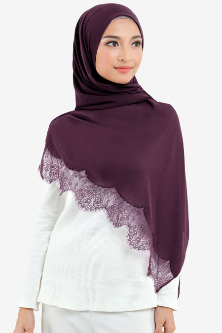 Farhana Lace Embroidered Headscarf - Deep Plum