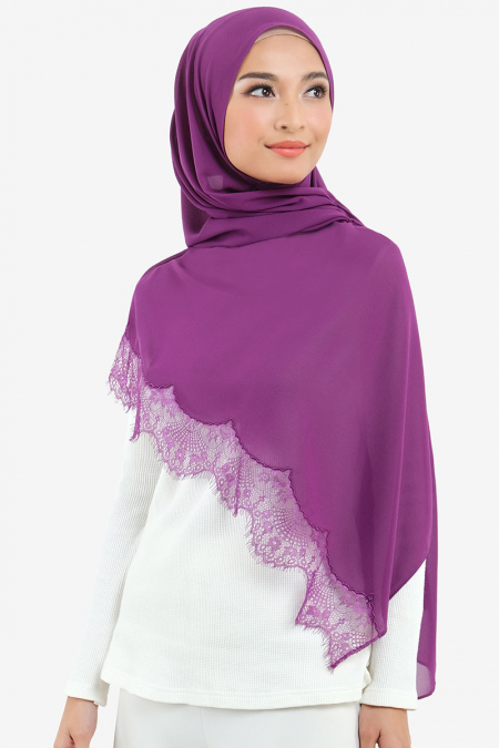 Farhana Lace Embroidered Headscarf - Mulberry