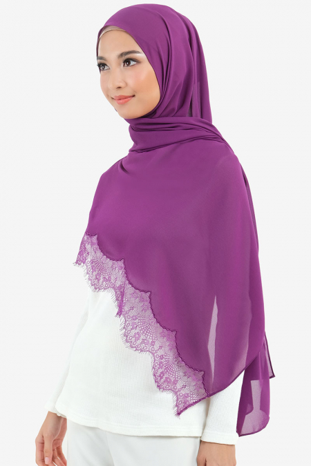 Farhana Lace Embroidered Headscarf - Mulberry