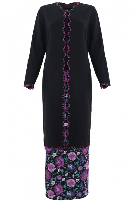 Komala Blouse & Skirt - Black/Purple Print