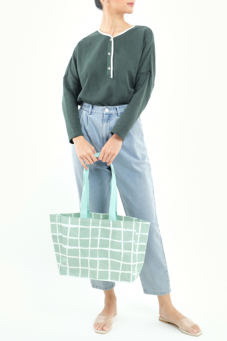 Roomy Small Tote - Green Checkered