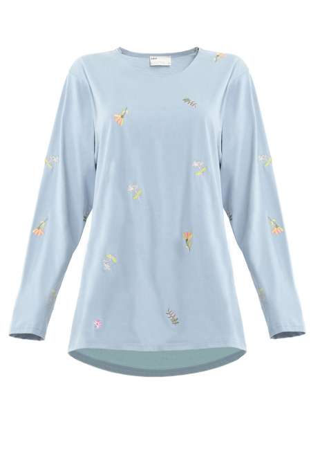 Waiva Embroidered Tee - Powder Blue Floral