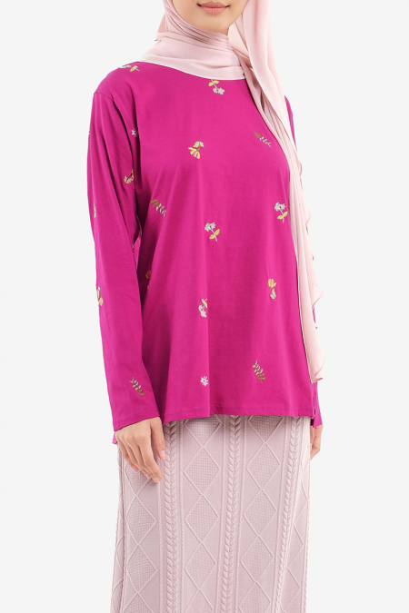 Waiva Embroidered Tee - Magenta Floral