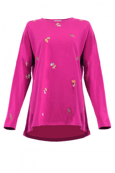 Waiva Embroidered Tee - Magenta Floral