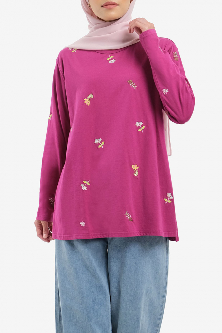 Waiva Embroidered Tee - Magenta Floral