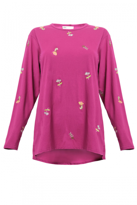 Waiva Embroidered Tee - Magenta Floral