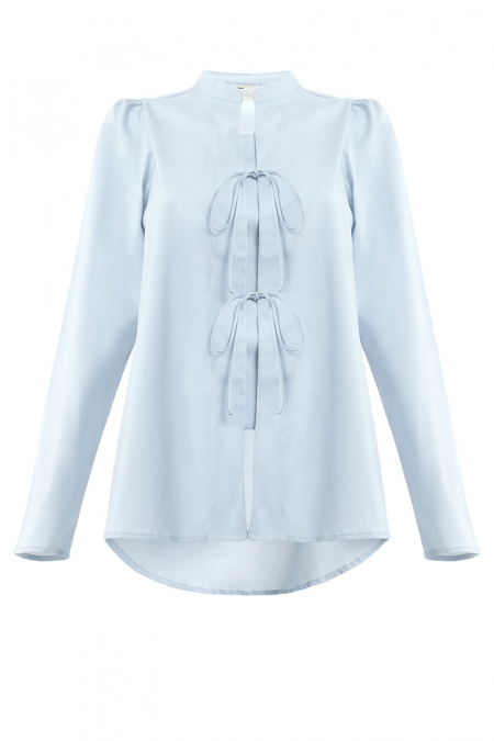 Melina Bow Blouse - Blue Grey