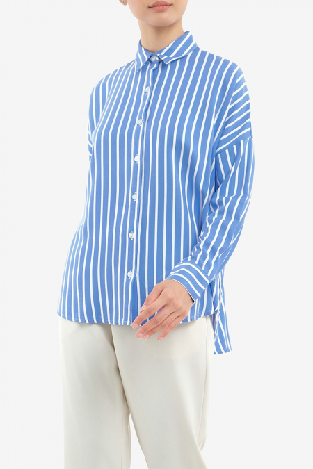 Lilyanne Front Button Shirt - Blue Stripes