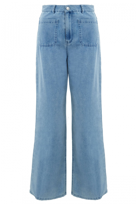 COTTON Naveya Wide Legged Pants - Light Wash