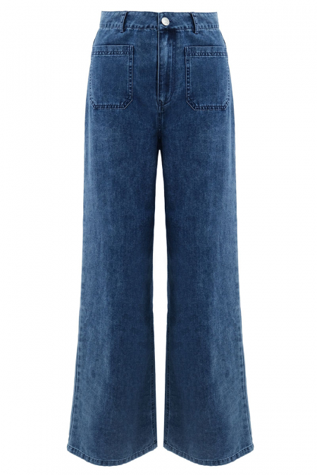 COTTON Naveya Wide Legged Pants - Denim Wash