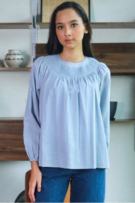 Kardyn Flared Blouse - Dusty Blue