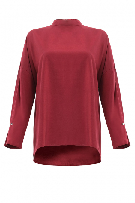 Yanina High Neck Blouse - Deep Red