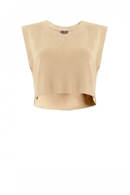 Hanika Cropped Sleeveless Vest - Biscotti