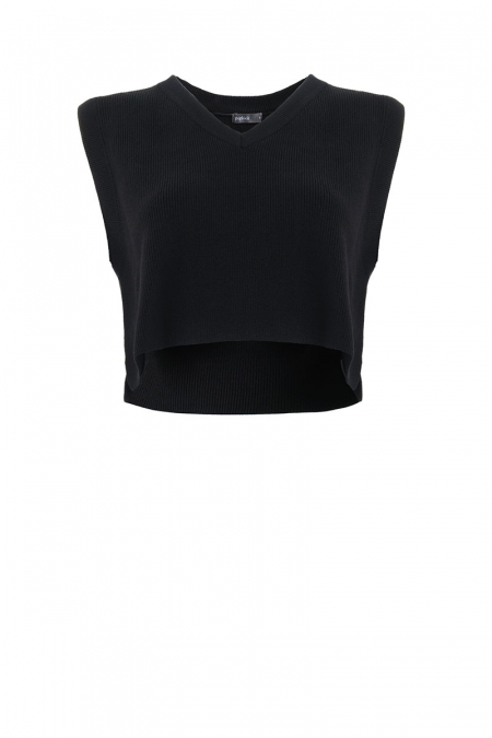Hanika Cropped Sleeveless Vest - Black
