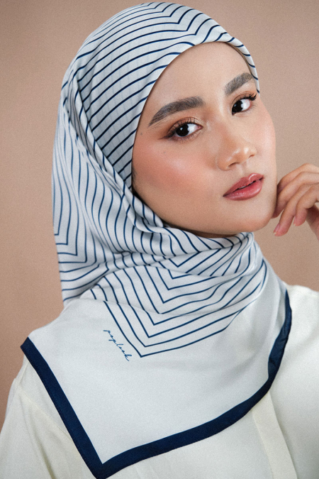 Bahija Satin Printed Square Headscarf - Grey/Navy