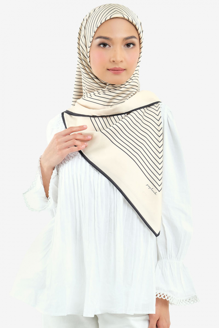 Bahija Satin Printed Square Headscarf - Biscotti