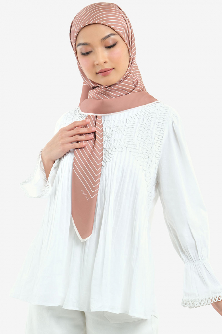 Bahija Satin Printed Square Headscarf - Deep Apricot
